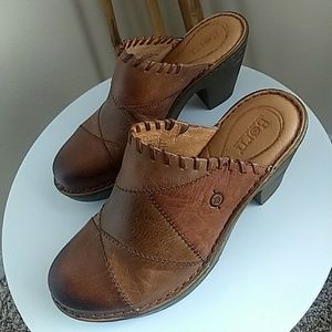Platform Brown Upper Leather Clogs